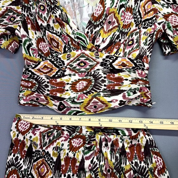 ZARA Ikat Print Puff Sleeve Crop Top - Size M NWT - Picture 6 of 12